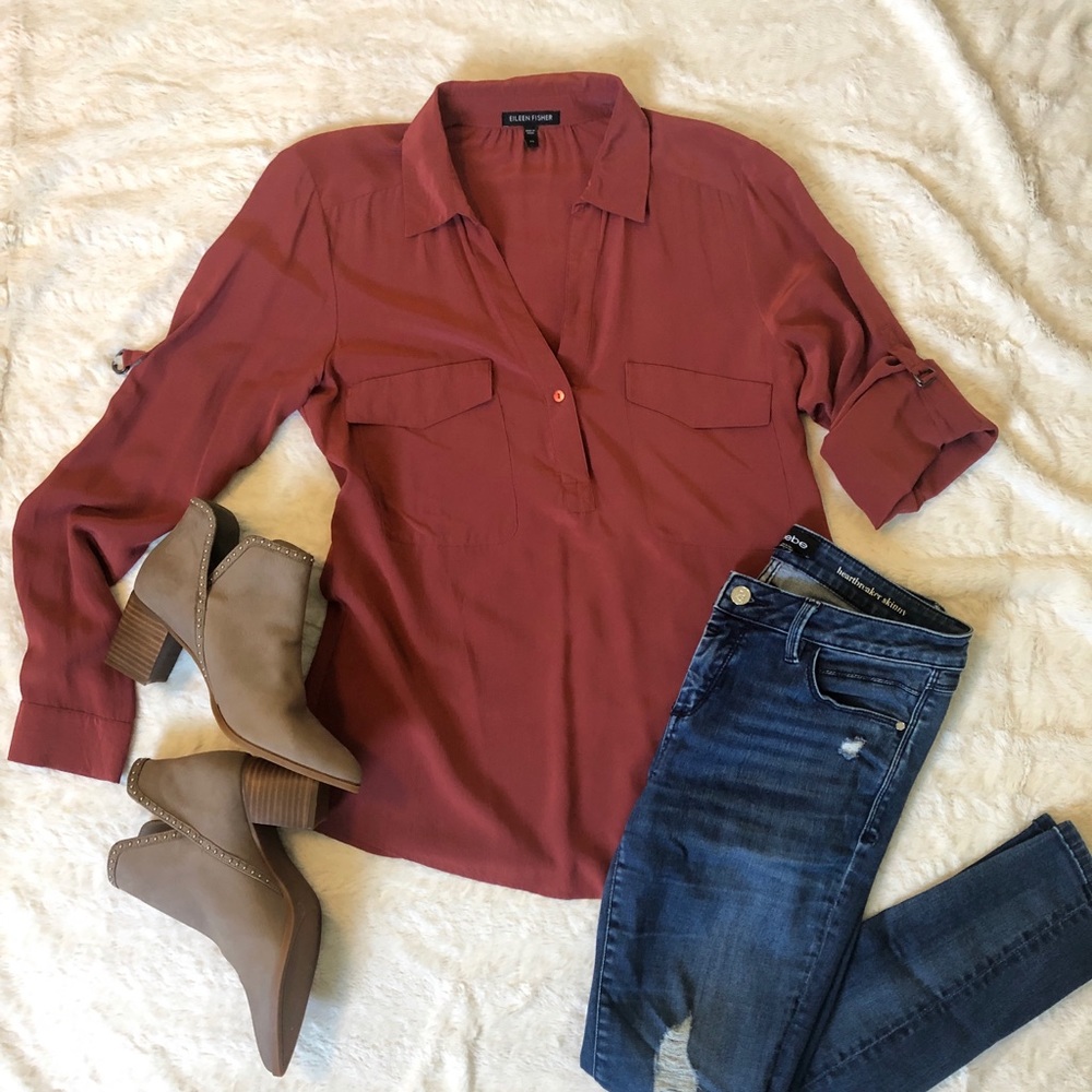 Eileen Fisher military silk blouse sz XS